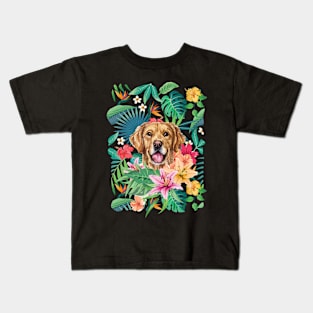 Tropical Golden Retriever 2 Kids T-Shirt